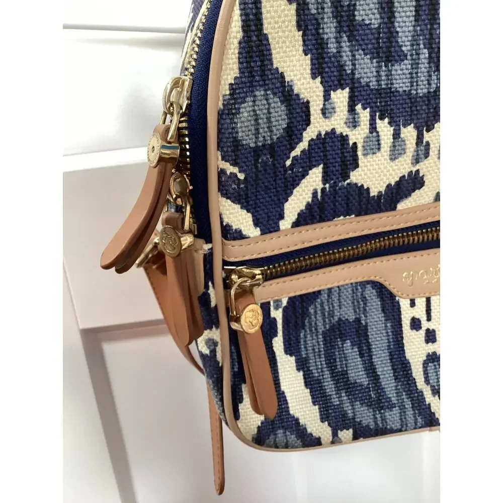 Spartina‎ 449 Chloe Backpack Daufuskie Island Natural Linen Leather Bag Blue